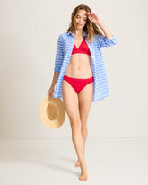 Catalina Cotton Stripe Boyfriend Beach Shirt - Paradiso Blu