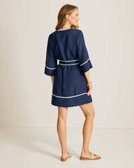 St.Lucia Split-Neck Linen-Blend Beach Tunic - Mare Navy