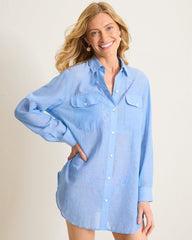 Cotton Voile Relaxed Boyfriend Beach Shirt - Mountain Bluebell