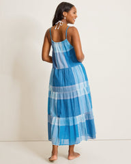 Plaid Tiered Midi Coverup Dress - Chambray