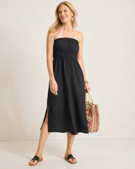 Woven Stripe Strapless Midi Coverup Dress - Black