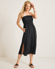 Woven Stripe Strapless Midi Coverup Dress - Black
