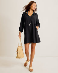 Woven Stripe Beach Tunic - Black