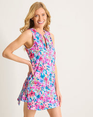 Watercolor Floral Split-Neck Beach Romper - Dusty Lupine
