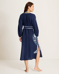 Mykonos Gauze Embroidered Beach Duster - Mare Navy