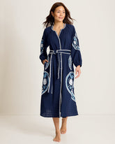 Mykonos Gauze Embroidered Beach Duster - Mare Navy