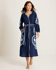 Mykonos Gauze Embroidered Beach Duster - Mare Navy