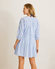 Bali Breeze Stripe Tiered Coverup Dress - Victoria Blue