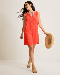 Pico Bay Split-Neck Coverup Dress - Citrus Coral