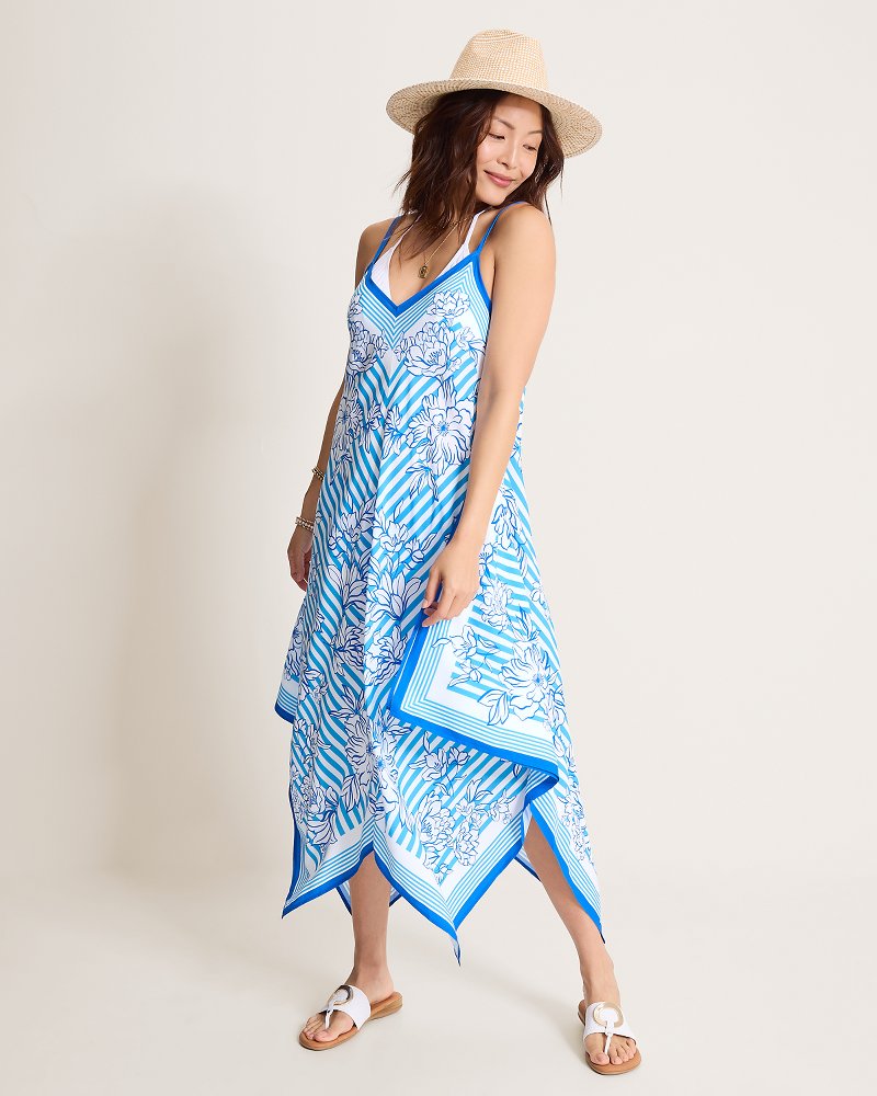 Ocean Stripe Scarf Coverup Dress - Big Island Blue