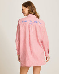 Sandy Hair, Don't Care Boyfriend Beach Shirt - Citrus Coral