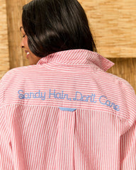 Sandy Hair, Don't Care Boyfriend Beach Shirt - Citrus Coral