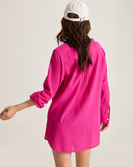 Palm Bay Cotton Boyfriend Beach Shirt - Hibiscus Pop