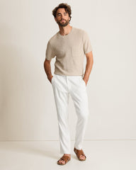 Beach Coast Stretch-Linen E-Waist Pants - White