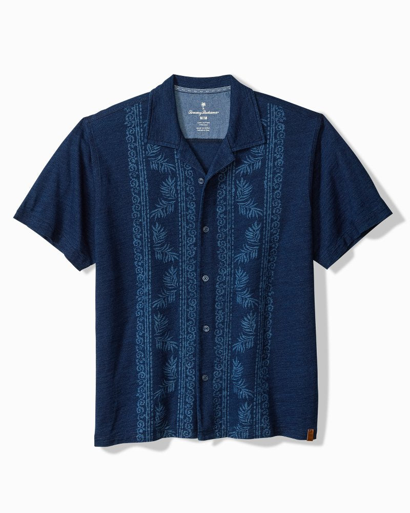 Shibori Seas Cotton Camp Shirt - Indigo