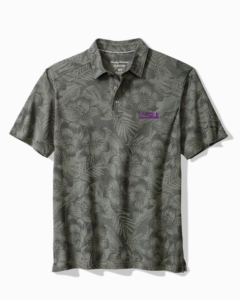 Collegiate Palm Fresco Hibiscus IslandZone Polo - LSU