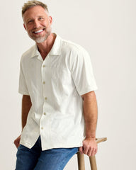 Palm Fresco Beach Border IslandZone® Camp Shirt - Coconut