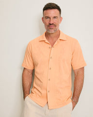 Palm Fresco Beach Border IslandZone® Camp Shirt - Peach Parrot