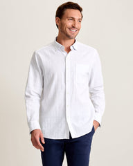 Barbados Breeze Playa Plaid Stretch-Linen Shirt - White