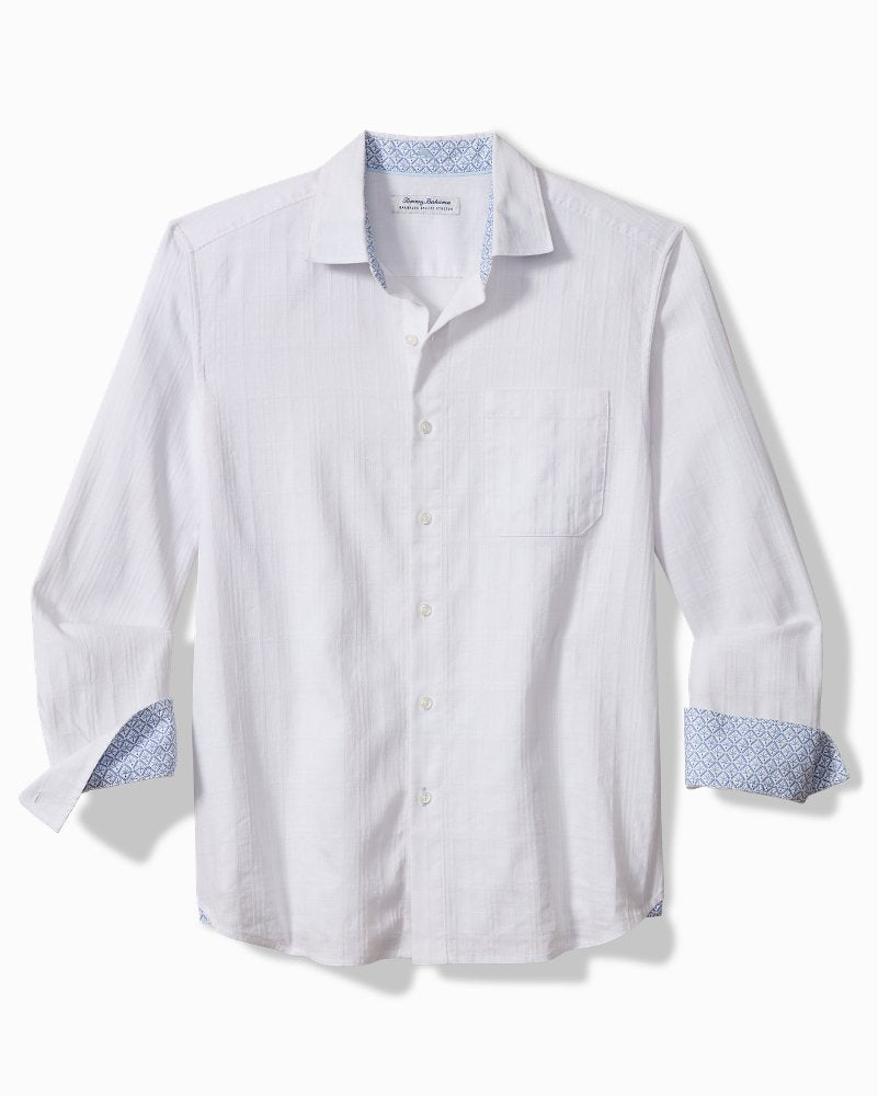 Barbados Breeze Playa Plaid Stretch-Linen Shirt - White