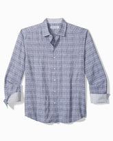 Barbados Breeze Playa Plaid Stretch-Linen Shirt - Raincloud