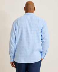 Barbados Breeze Playa Plaid Stretch-Linen Shirt - Aqua Ice