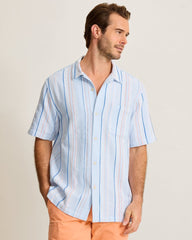 Milano Stripe Cotton Camp Shirt - Dew Drop