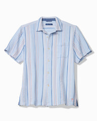Milano Stripe Cotton Camp Shirt - Dew Drop