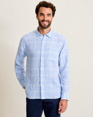 Paradisio Plaid Linen Long-Sleeve Shirt - Light Sky
