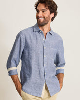 Paradise Breezer Linen Long-Sleeve Shirt - Island Navy