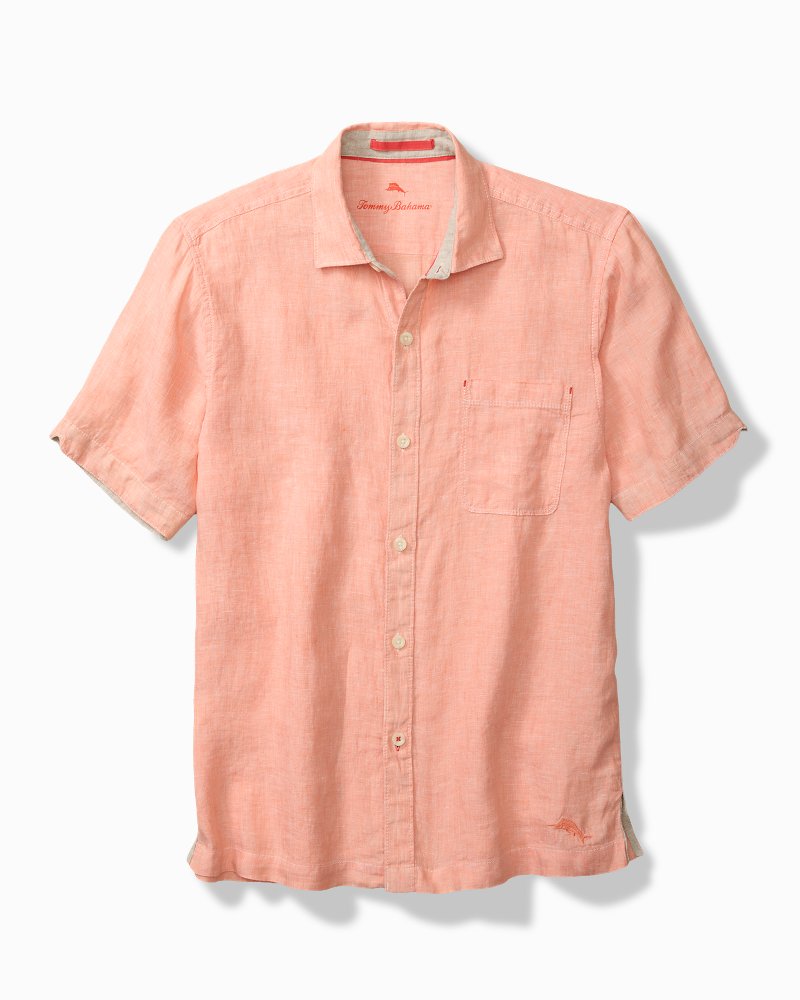 Paradise Breezer Linen Short-Sleeve Shirt - Peach Parrot
