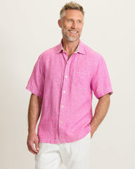 Paradise Breezer Linen Short-Sleeve Shirt - Pink Umbrella