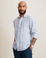 Blue Royale Stripe Linen Long-Sleeve Shirt - Infinity Sky