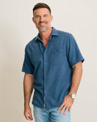 Breeze Island Cotton Short-Sleeve Shirt - Bering Blue