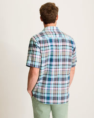 Barbados Breeze Tavira Check Stretch-Linen Shirt - Rococo Blue