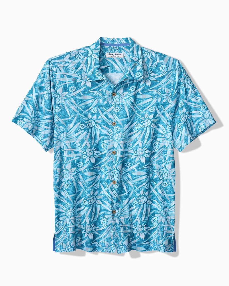Coastal Ease Aqua Flora IslandZone Camp Shirt - Milky Blue