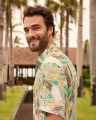 Fuego Fronds Silk Camp Shirt - Coconut