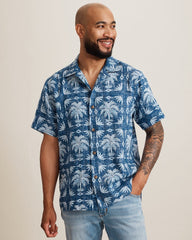Palm Press Linen Camp Shirt - Cobalt Sea