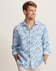 Tidal Echoes Linen Long-Sleeve Shirt - Clear Sky Blue