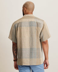 Baird McNutt Castlebar Check Linen Camp Shirt - Med Khaki
