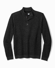 Cross Cable Button-Neck Sweater - Black