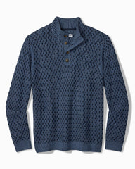 Cross Cable Button-Neck Sweater - Coastline