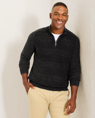 Saltwater Tides Textured Half-Zip Sweater - Black