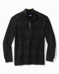 Saltwater Tides Textured Half-Zip Sweater - Black