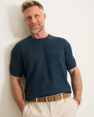 Salthill Pocket Cotton-Blend Crew Sweater - Insignia Blue Heather