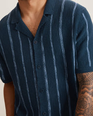 San Clemente Stripe Cotton-Blend Camp Shirt - Dress Blues