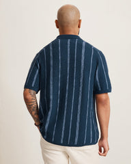 San Clemente Stripe Cotton-Blend Camp Shirt - Dress Blues