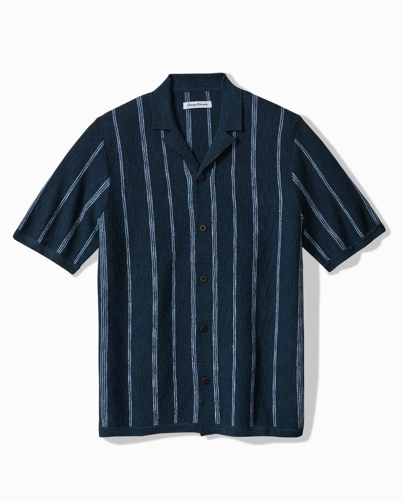 San Clemente Stripe Cotton-Blend Camp Shirt - Dress Blues