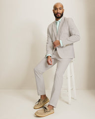 Nova Wave Stretch-Seersucker Sand Stripe Blazer - Stone Khaki