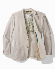 Nova Wave Stretch-Seersucker Sand Stripe Blazer - Stone Khaki